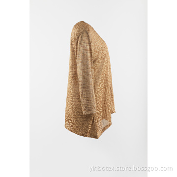 Jacquard in leopard knitting pullover with 3/4 sleeve